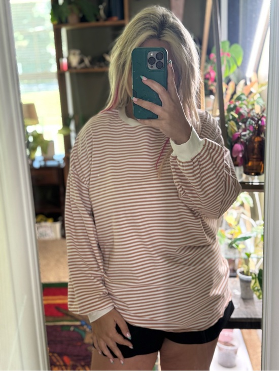 LA MIEL Tops - LA MIEL Striped Cream and Brown Long Sleeve Top